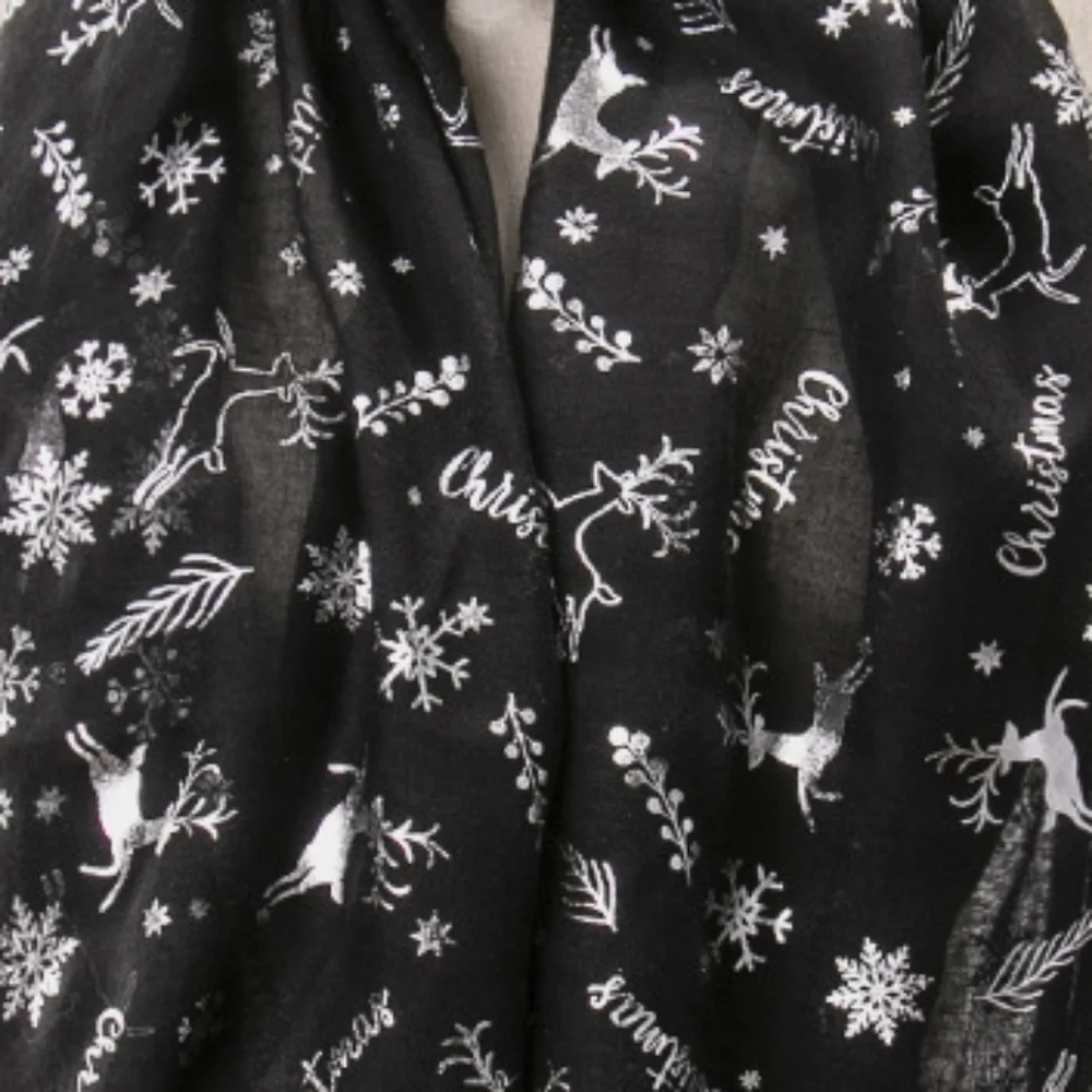 27x70 Metallic Reindeer Scarf Christmas Large Scarf Festive Shawl Wrap Holiday
